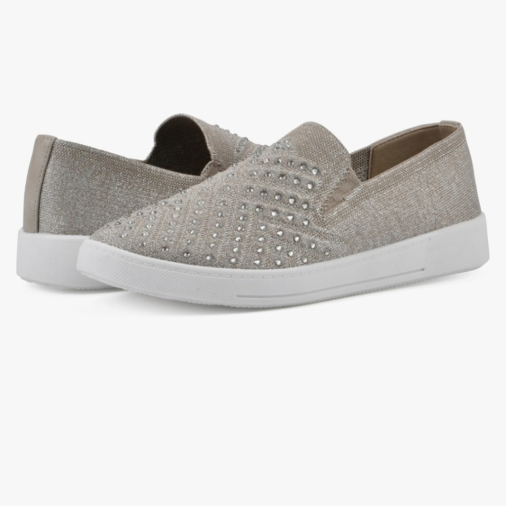 White Mountain Bling Slip-On Sneakers Knit Design NWT
